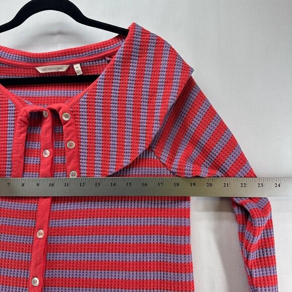 Soft Surroundings Sweater Womens PL Serene Button Collar Waffle Knit Red Purple - Picture 11 of 11